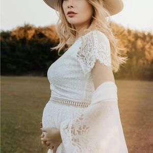 Elegant White Lace Maternity Dress lace maxi boho
